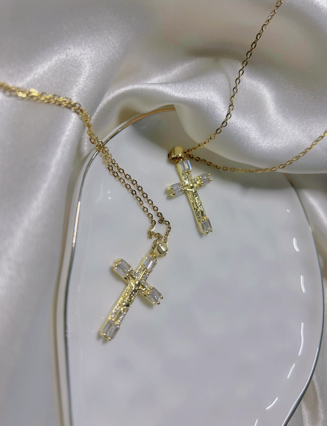 Crystal Baguette Cross (24k Gold Filled)