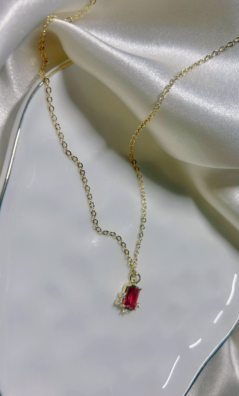 Crystal Cherry Mirror Necklace (14k Gold Filled)